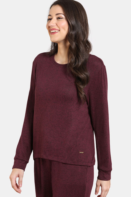 Zivame Light Jaspe Knit Poly Sweatshirt - Windsor Wine — image 3